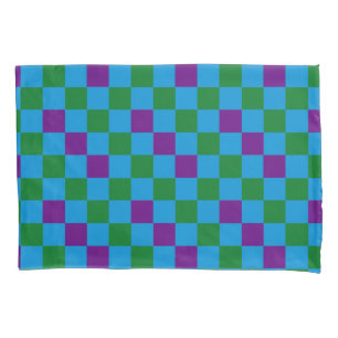 Blue Green Purple Chequered Pattern Design  Pillowcase