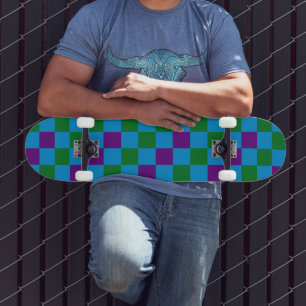 Blue Green Purple Chequered Pattern Design  Skateboard