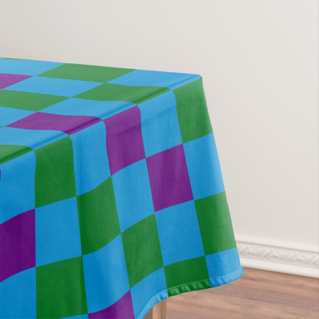 Blue Green Purple Chequered Pattern Design  Tablecloth (In Situ)