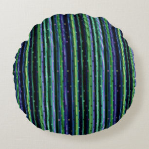 Blue, green, purple geometric with stripes round pillow