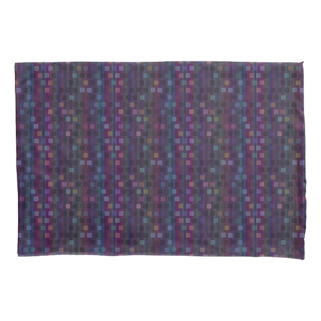 Blue, green, purple, pink squares with stripes pillowcase (Front)