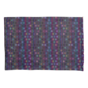Blue, green, purple, pink squares with stripes pillowcase