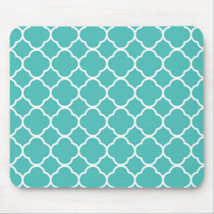 Blue-Green Quatrefoil Pattern Mouse Pad