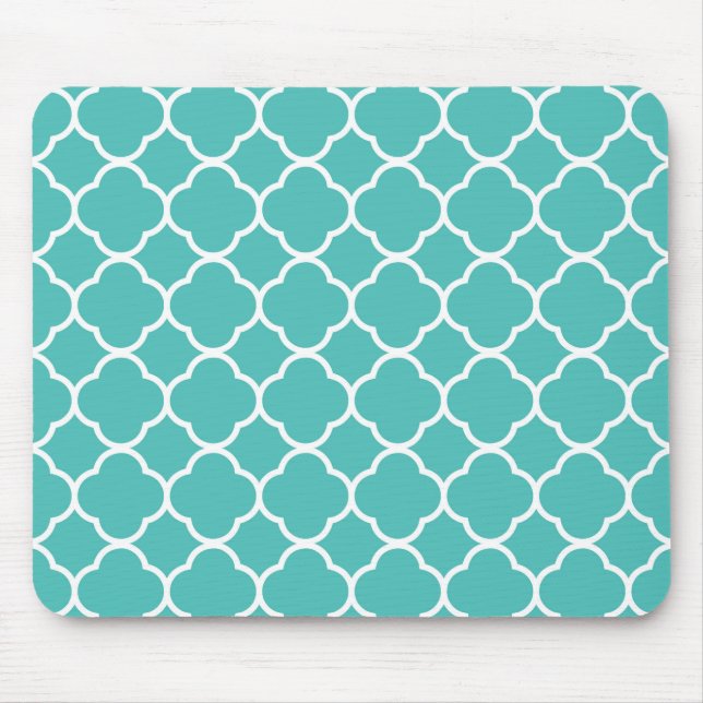 Blue-Green Quatrefoil Pattern Mouse Pad (Front)