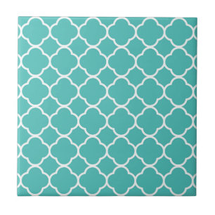 Blue-Green Quatrefoil Pattern Tile