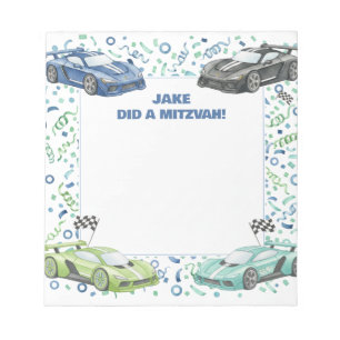 Blue Green Race car Supercar Personalized Mitzvah Notepad