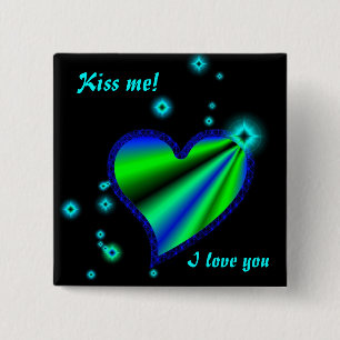 Blue Green Rainbow Heart with Stars 2 Inch Square Button
