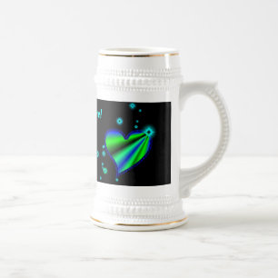 Blue Green Rainbow Heart with Stars Beer Stein