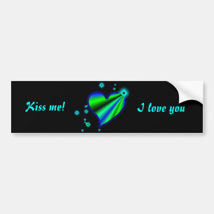 Blue Green Rainbow Heart with Stars Bumper Sticker