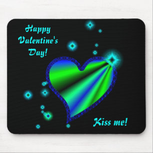 Blue Green Rainbow Heart with Stars Mouse Pad