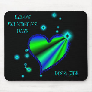 Blue Green Rainbow Heart with Stars Mouse Pad