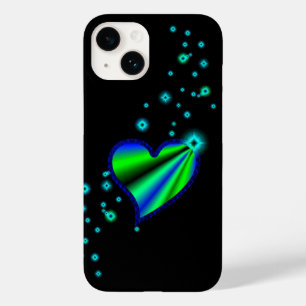 Blue green Rainbow Heart with Stars on black Case-Mate iPhone 14 Case