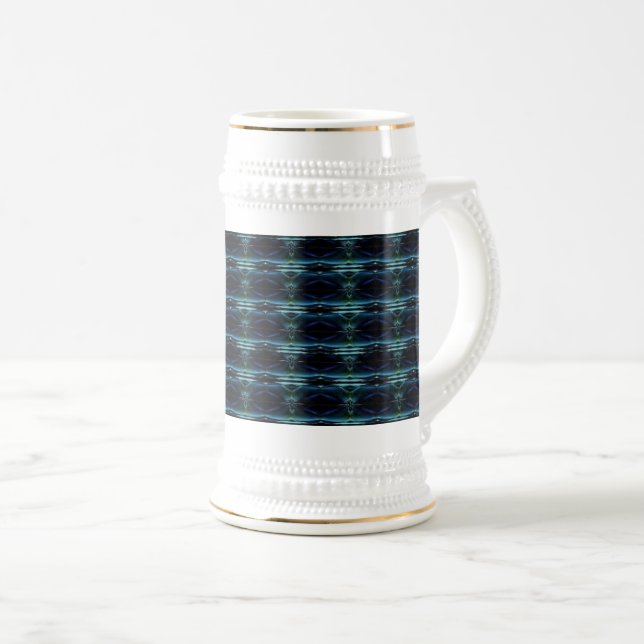 Blue Green Rainbow Stars , Artdeco Pattern Beer Stein (Front Right)
