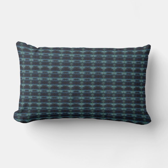 Blue Green Rainbow Stars , Artdeco Pattern Lumbar Pillow (Front)