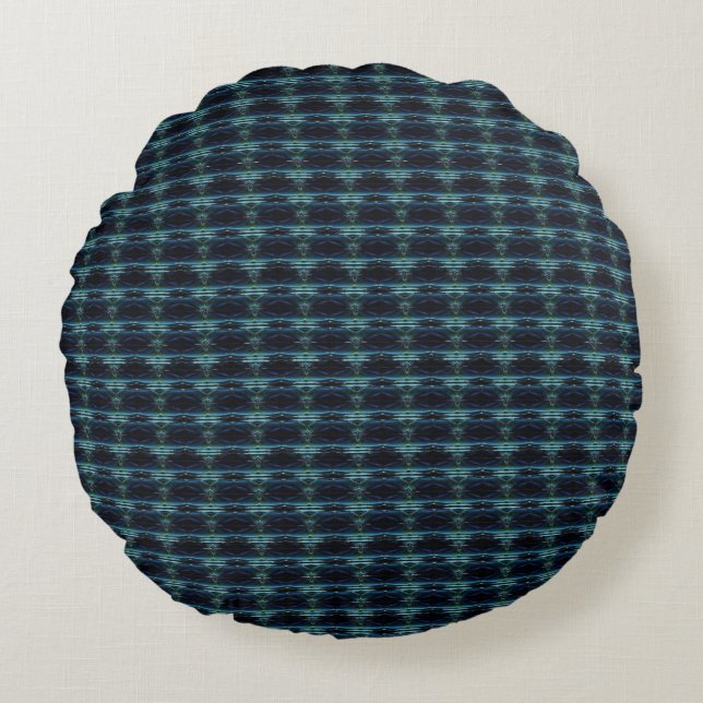 Blue Green Rainbow Stars , Artdeco Pattern Round Pillow (Front)