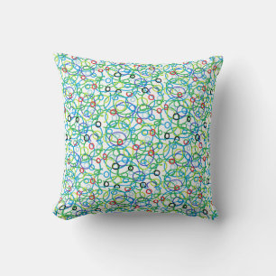Blue Green Red and Yellow Circles White Background Throw Pillow
