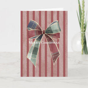 Blue Green Red Bow Stripes Christmas   Card
