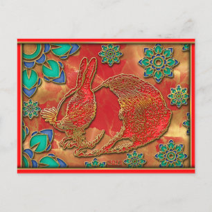Blue Green Red Gold Rabbit 2023 Chinese New Year Holiday Postcard