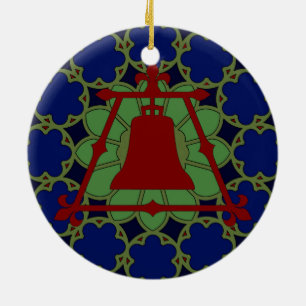 Blue, Green Red Stained Glass Fleur Design Ceramic Ornament
