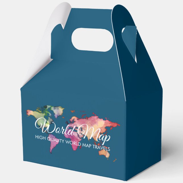 Blue Green Retro Colour World Map Favor Box (Front)