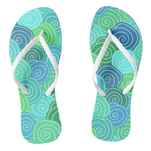 Blue Green Rolling Circles Pattern Flip Flops (Footbed)