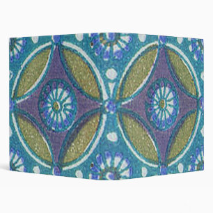 Blue Green Rustic Boho Geometric Circle Pattern Binder
