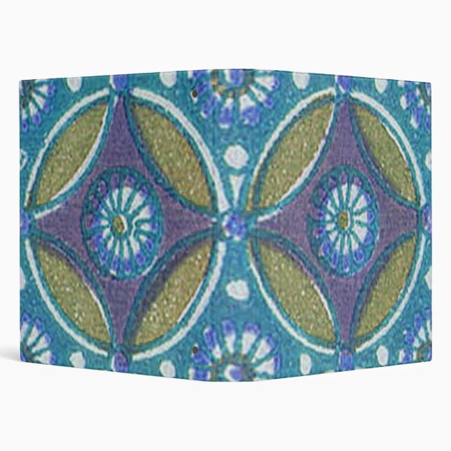 Blue Green Rustic Boho Geometric Circle Pattern Binder (Background)