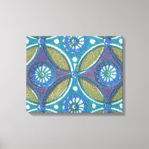 Blue Green Rustic Boho Geometric Circle Pattern Canvas Print