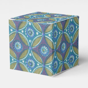 Blue Green Rustic Boho Geometric Circle Pattern Favor Box