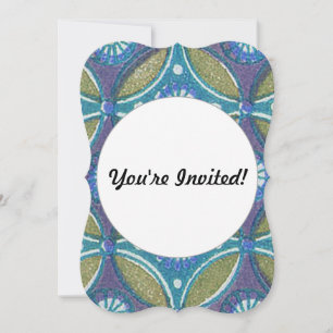 Blue Green Rustic Boho Geometric Circle Pattern Invitation