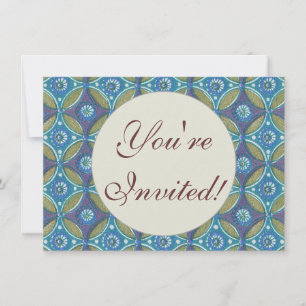 Blue Green Rustic Boho Geometric Circle Pattern Invitation