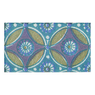 Blue Green Rustic Boho Geometric Circle Pattern Name Tag