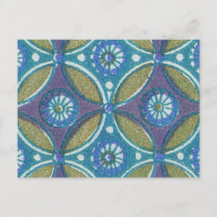 Blue Green Rustic Boho Geometric Circle Pattern Postcard