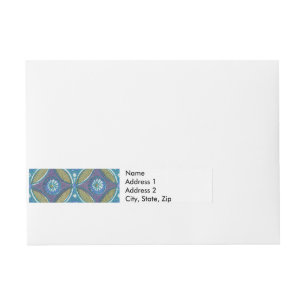 Blue Green Rustic Boho Geometric Circle Pattern Wraparound Address Label