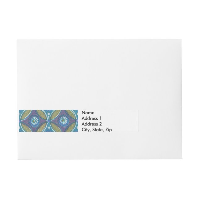 Blue Green Rustic Boho Geometric Circle Pattern Wraparound Address Label (Front)