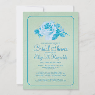 Blue Green Rustic Floral Bridal Shower Invitations