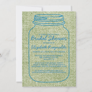 Blue Green Rustic Mason Jar Bridal Shower Invites