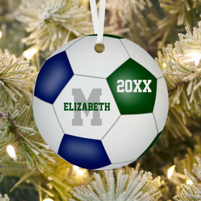 blue green school club team colours soccer metal ornament (Insitu)