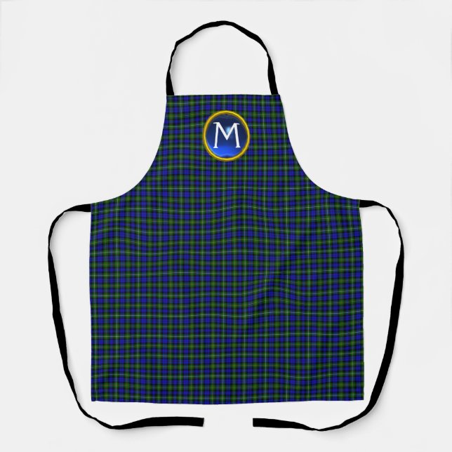 BLUE GREEN SCOTTISH CAMPBELL TARTAN GEM MONOGRAM  APRON (Front)