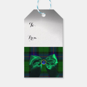 BLUE GREEN SCOTTISH TARTAN WITH CHRISTMAS BOWS GIFT TAGS