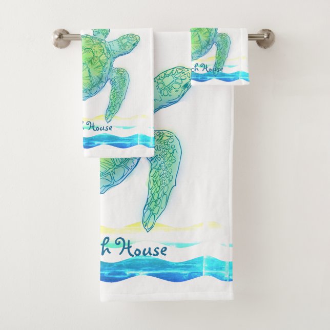 Blue & Green Sea Turtle Bath Towel Set (Insitu)