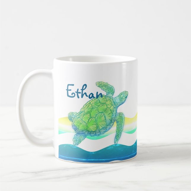 Blue & Green Sea Turtle Coffee Mug (Left)