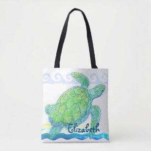 Blue & Green Sea Turtle Tote Bag