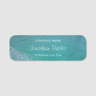 Blue Green Sea Water Calligraphy Script Aqua Name Tag