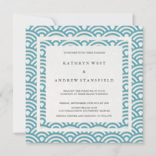 Blue Green Sea Waves Elegant Beach Wedding Invitation