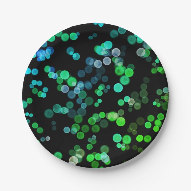 Blue Green Seagreen Abstract Bubble Pattern Paper Plate (Front)