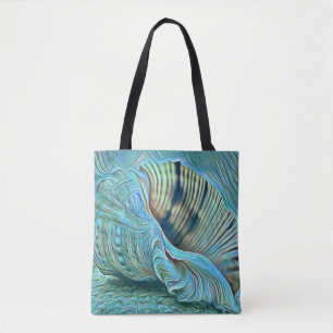 Blue green seashells on the beach painting tote bag