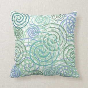 Blue Green Seaside Swirls Beach House Design Throw Pillow