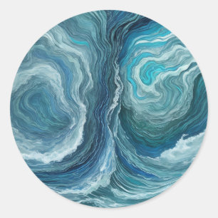 Blue Green Serenity Abstract Classic Round Sticker