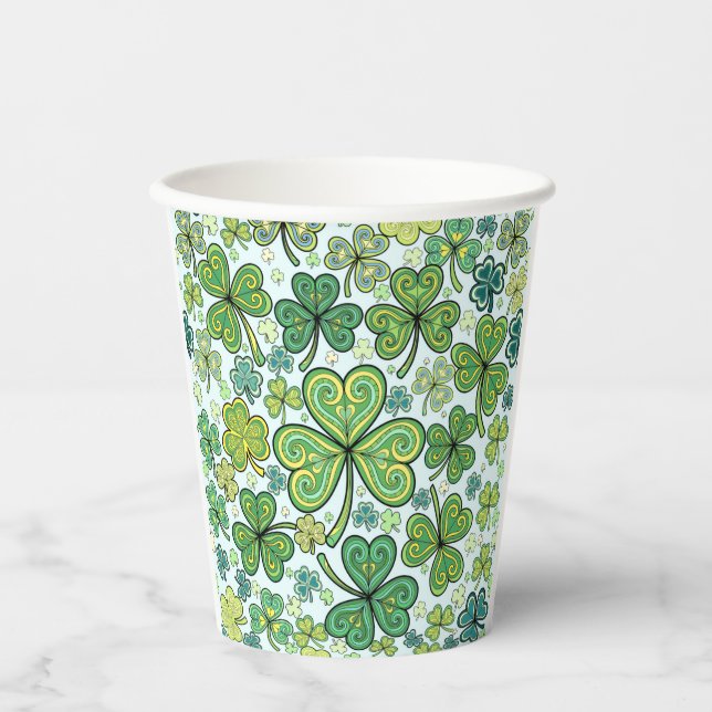 Blue Green Shamrock Clover Paper Cups (Front)